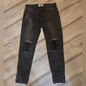One Teaspoon Freebird Awesome Baggies Charcoal Black Distressed Cropped Jeans